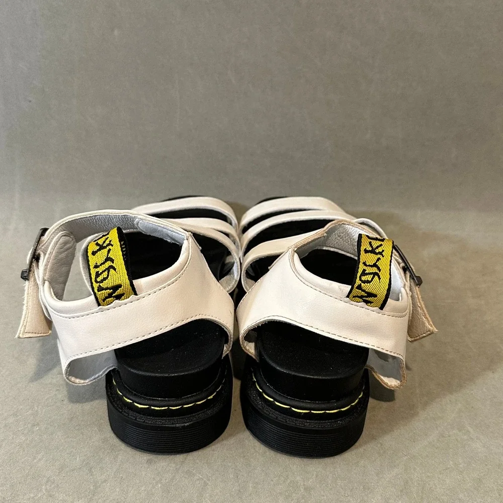 White Multi Strap Platform‎ Sandals Chunky Black Sole Size 38 Buckle Ankle Strap